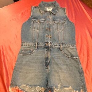 Zara Denim Romper Shorts Size XL